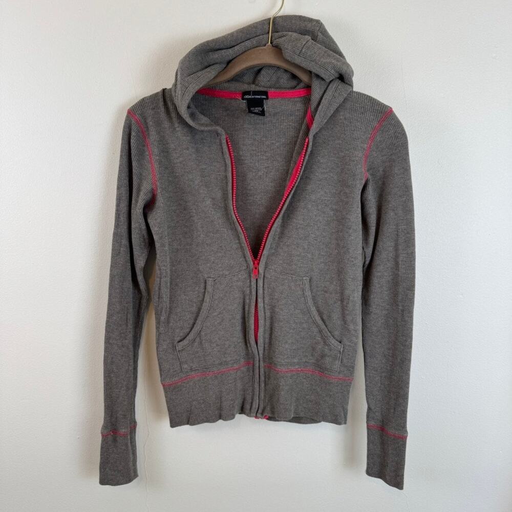 Vintage Y2K XS Victorias Secret Thermal Zip Hoodie Gray Full Cotton 90s